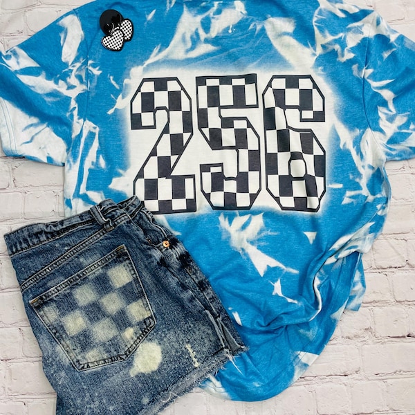 Hergebruikte gebleekte geruite jeansshort Maat 28 taille, raceday, dirttrack, motorcross, laat model, raceshort