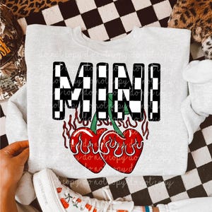 Checkered Mini Cherries Sweatshirt, Dirt Track, Motocross, Handmade, Gift for her, Dirt Bike, Checkered Flag, racing sweatshirt