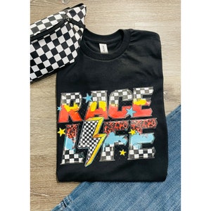 Race life tee, Dirt Track Motocross tee, Racing tee Handmade Christmas Gift Dirt Bike Checkered Flag