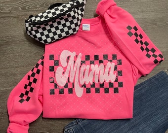 Checkered Mama Sweatshirt, Dirt Track Motocross tee, Racing tee Handmade Christmas Gift Dirt Track Dirt Bike Checkered Flag