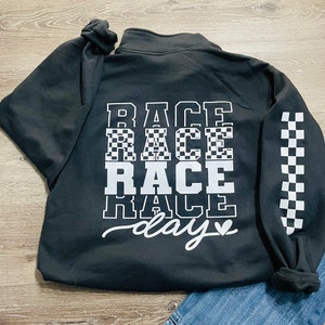 Race Day  1/4 zip Sweatshirt, Dirt Track Motocross tee, Racing tee Handmade Christmas Gift Dirt Track Dirt Bike Checkered Flag Gift for Her