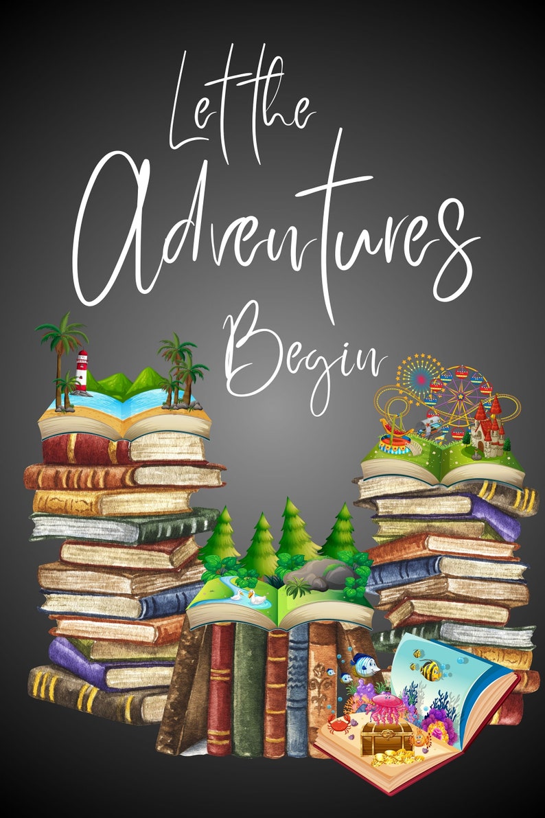 Books, Library Poster, Adventures Are in Books, Fun Book Wall Art ...