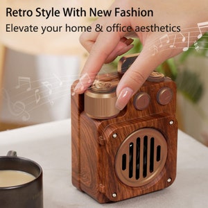 Vintage Home Decor, Handmade Mini Wireless Bluetooth Speaker for Desk Decor Wood Bluetooth Speaker Best Gifts for Music, Podcasts and ebooks