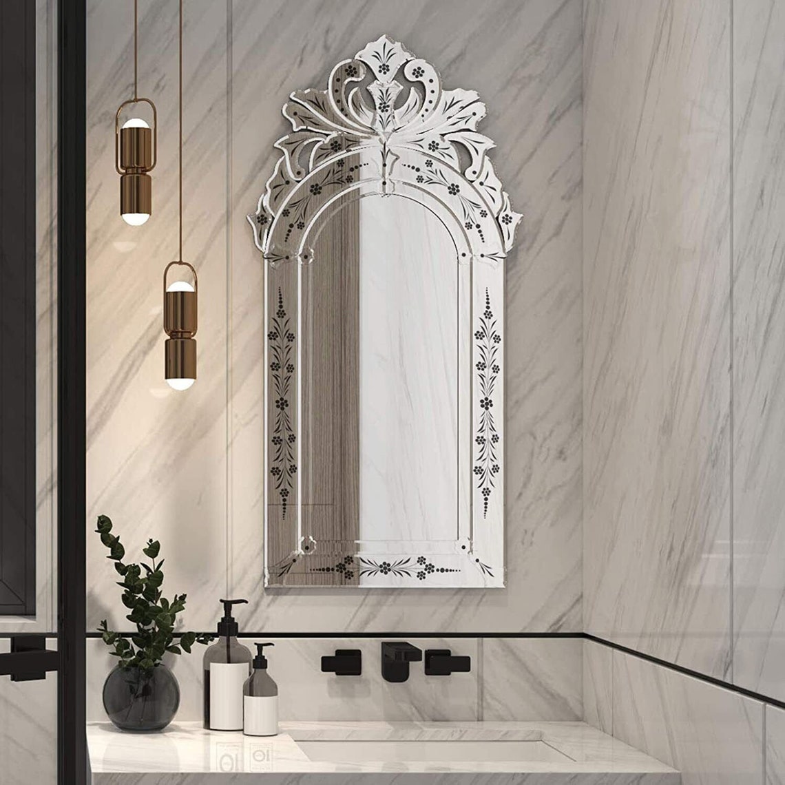 Mirror Bathroom Venetian Silver Squared Wall Mount Vanity - Etsy