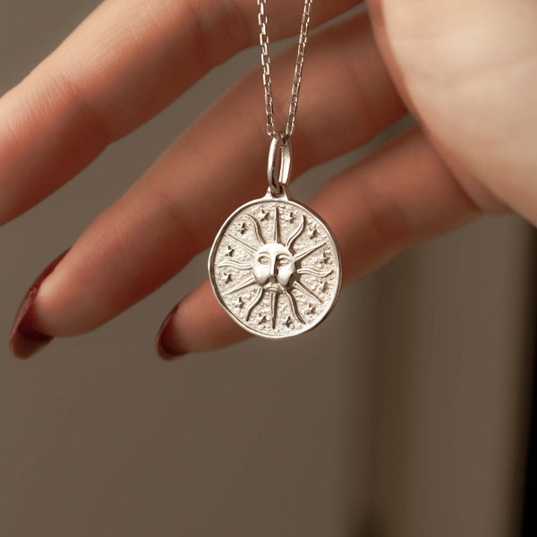 Sonne Halskette Silber 925 - Sonnenkette für Sie Echtsilber 925 - Sun Necklace