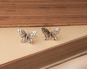 Schmetterling Silberne Ohrringe 925 - Schmetterling Ohrstecker aus Echtsilber 925 - Butterfly Damenohrringe Silber Stud Earrings