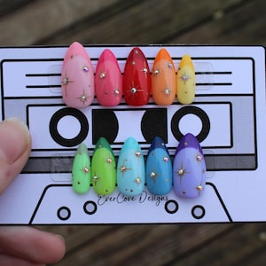 Short Durable Rainbow French Tip Starlight  Chrome Press on Nails