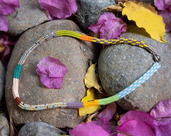 Boho Glass Seed Bead Choker: Colorful Handwoven Necklace