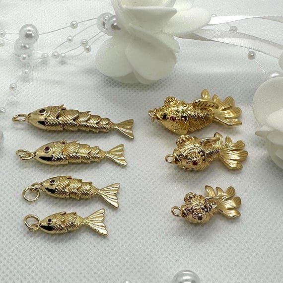 24K Gold Plated 3D Articulated Koi Fish Pendant – Movable Chinese and Japanese Fish Charm with Zircon – Gold Koi Fish – Lucky Fish