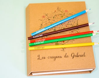 Crayons de couleur personnalisés, carnert de coloriage, set de 12 pièces, rentrée scolaire, anniversaires enfants