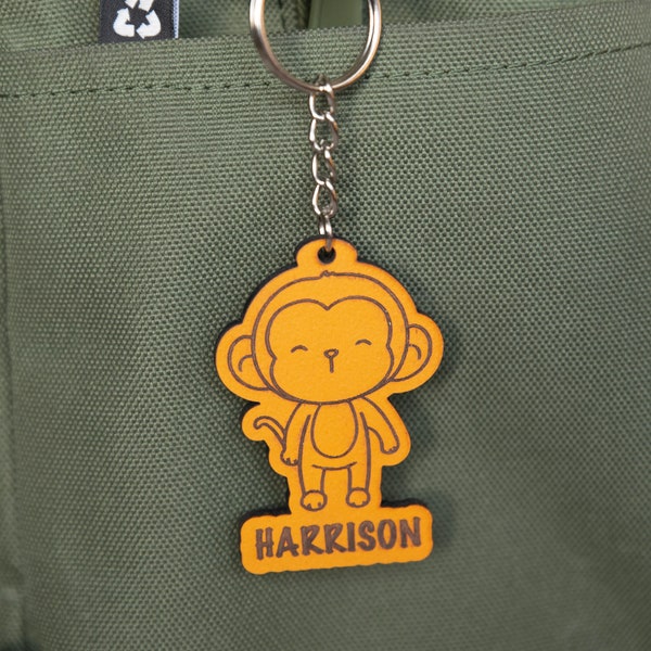 Porte-clé singe personnalisé, enfants, adultes, bois ou acrylique, idée cadeau