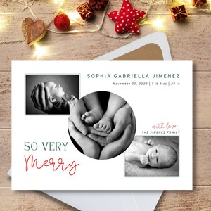 Christmas/Holiday Birth Announcement - So Very Merry Christmas Photo Card - Instant Digital Download - Editable Template