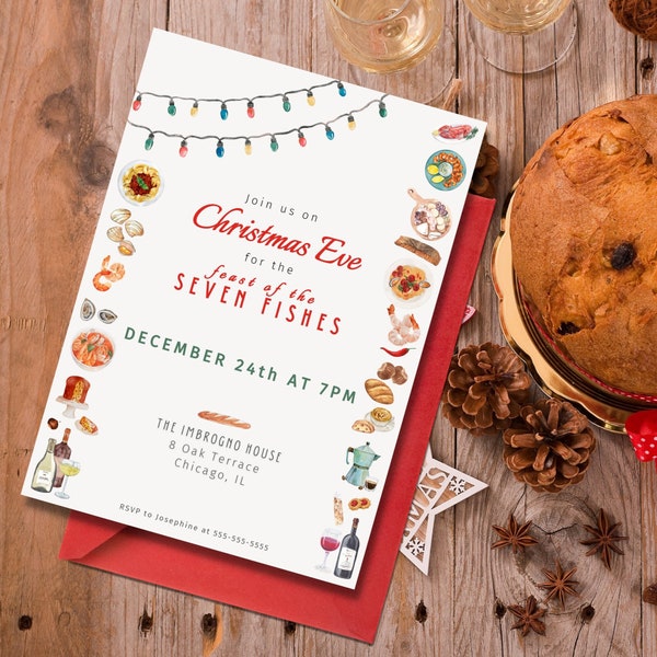 Christmas Party Invite - Christmas Eve Feast of the Seven Fishes Party Invite - Instant Digital Download - Editable Template
