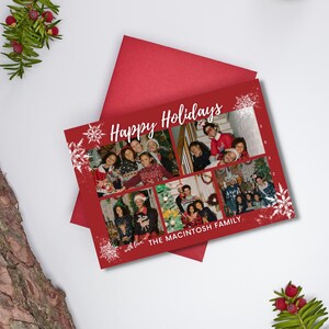 Christmas/Holiday Card - Happy Holidays Snowflake Multiple Photo Card - Instant Digital Download - Editable Template