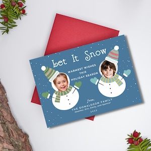 Christmas/Holiday Card - Let it Snow Snowman Photo Card - Instant Digital Download - Editable Template