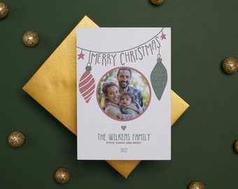 Christmas/Holiday Card - Christmas Ornament Photo Card - Instant Digital Download - Editable Template