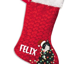 Personalized Cat Christmas Stocking: Pet Name Print