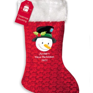 PERSONALISED:  1st first Christmas xmas stocking snowman print your name