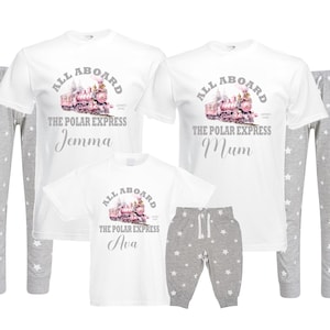 Pigiama natalizio personalizzato per la famiglia: Polar Express Train, Grey Stars