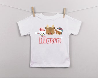 PERSONALISED:   xmas Christmas friends reindeer, penguin and bear kids tee t-shirt - unisex, boy, girl reindeer your name