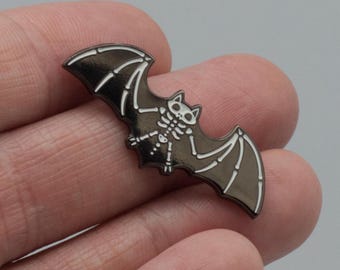 Glow in the Dark Skeleton Bat Enamel Pin: Spooky Goth Accessory