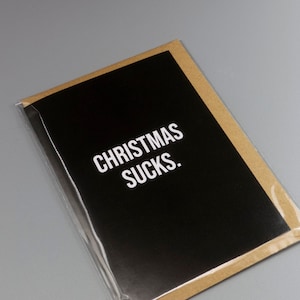 Tarjeta navideña alternativa sarcástica / "La Navidad apesta" / Ecológica / Saludo Bah Humbug / Interior en blanco