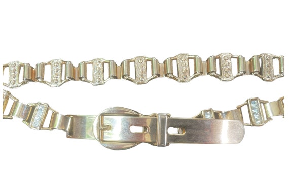 90’s Vintage Rhinestone Thin Gold Link Belt - image 7