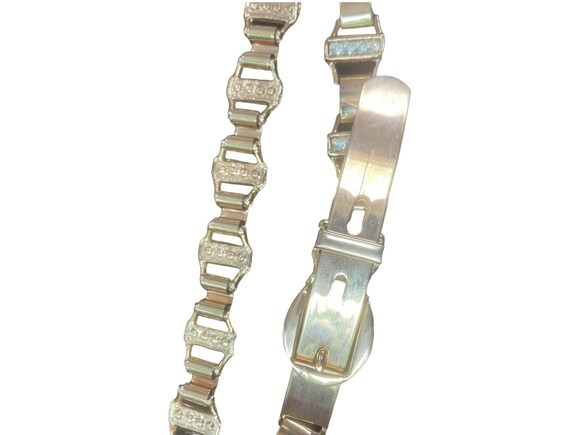 90’s Vintage Rhinestone Thin Gold Link Belt - image 8