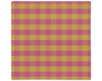 Pink and Yellow Check Spring Premium Throw Pillow Cover