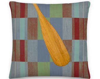 Madras Plaid Paddle Throw Pillow, Lake House Decor