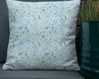 Faded Indigo Bandana Premium Throw Pillow