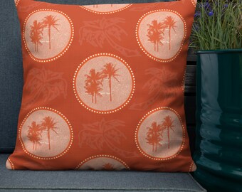 Tropical Coral Palms Premium Throw Pillow