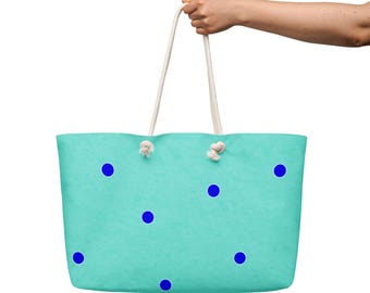 Blue and Green Polka Dot Oversized Beach or Weekender Bag
