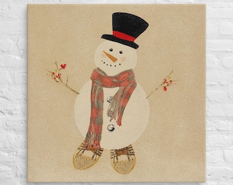 Vintage Inspired Snowman Wall Art Canvas