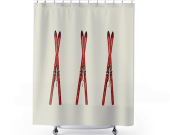 Red Vintage Ski Shower Curtain