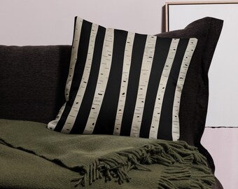 Birch Tree Stripes Black Pillow Cover