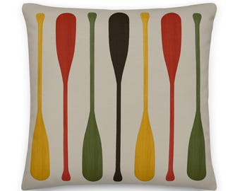 Canoe Paddle Stripes Pillow, Cabin Cottage Decor