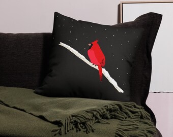 Winter Cardinal Pillow Cover: Linen Feel Polyester