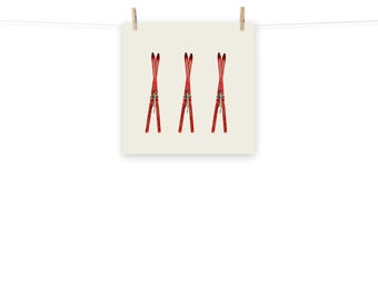Vintage Red Skis Trio Square Poster Print