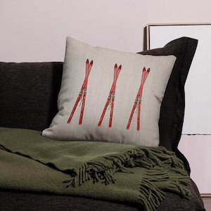 Federa per cuscino Red Vintage Skis: poliestere effetto lino