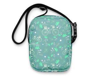 Faded Green Blue Floral Utility Crossbody Bag