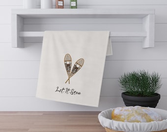 Let It Snow Snowshoe Tea Towel — Rustic Winter Kitchen Decor