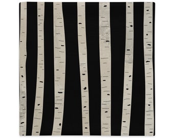 Birch Tree Stripes Black Pillow Cover