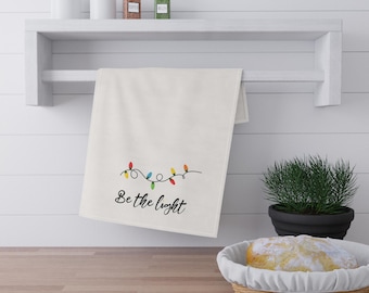 Be the Light Christmas Tea Towel — Holiday Kitchen Towel with Festive String Lights