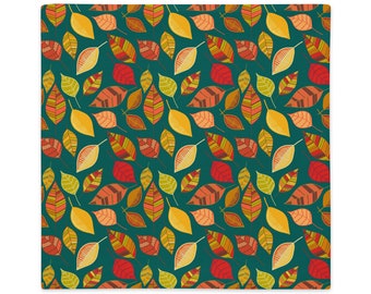 Colorful Handrawn Fall Leaves Pillow Cover