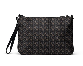 Crossbody Bag Black with Tan Lacy Floral Design