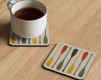 Canoe Paddle Stripes Cork-back Coaster