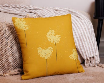 Dandelion Throw Pillow Cover: Linen Feel, Mustard Yellow
