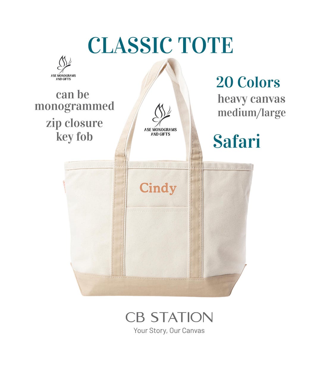 CB Station Tote Bag Classic, Safari, Medium and Large Sizes, Can