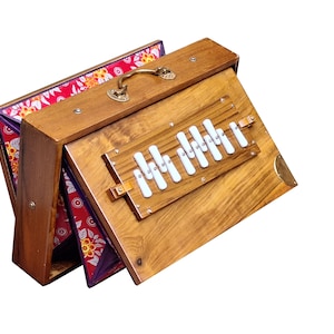Shruti Box, Teak Wood, Size (15" X 10" X 3"), Tuning-440 Hz Sur Peti, 13 Notes (C C# D D# E F F# G G# A A# B C), Bhajan Kirtan, Mantra, Yoga
